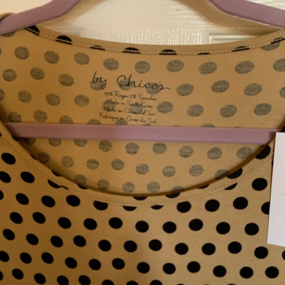 New With Tags- Chico’s Khaki and Black Polka Dot Long Sleeve Top Chico’s Size 3 - Picture 5 of 10